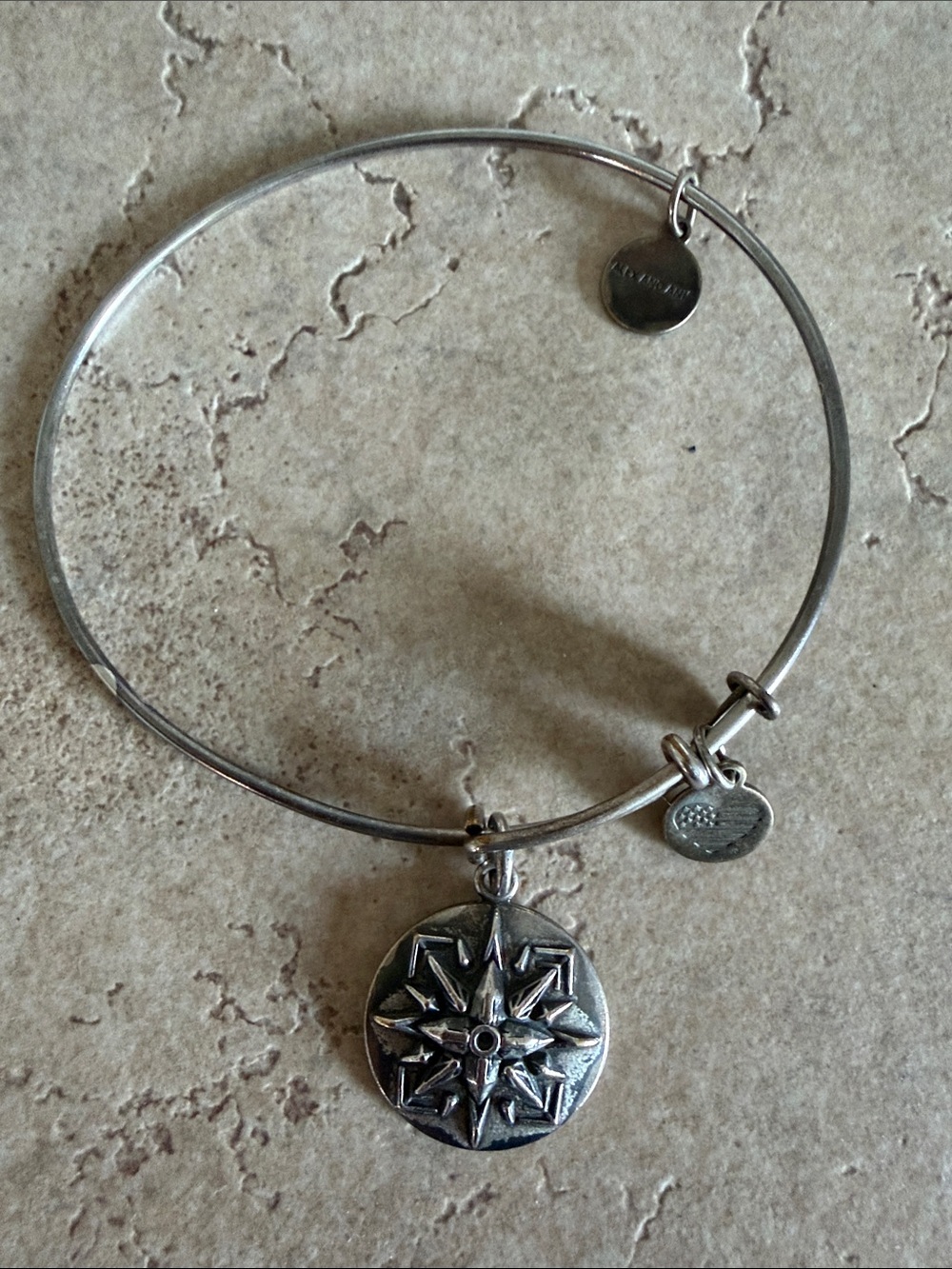 Alex and Ani Silver Compass Charm Bangle Bracelet